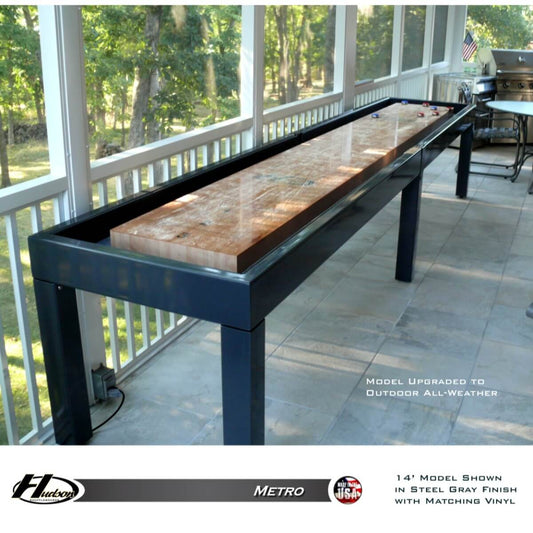 Hudson Shuffleboards Outdoor All-Weather Shuffleboard Upgrade with Sunbrella Table Cover - Gaming Blaze