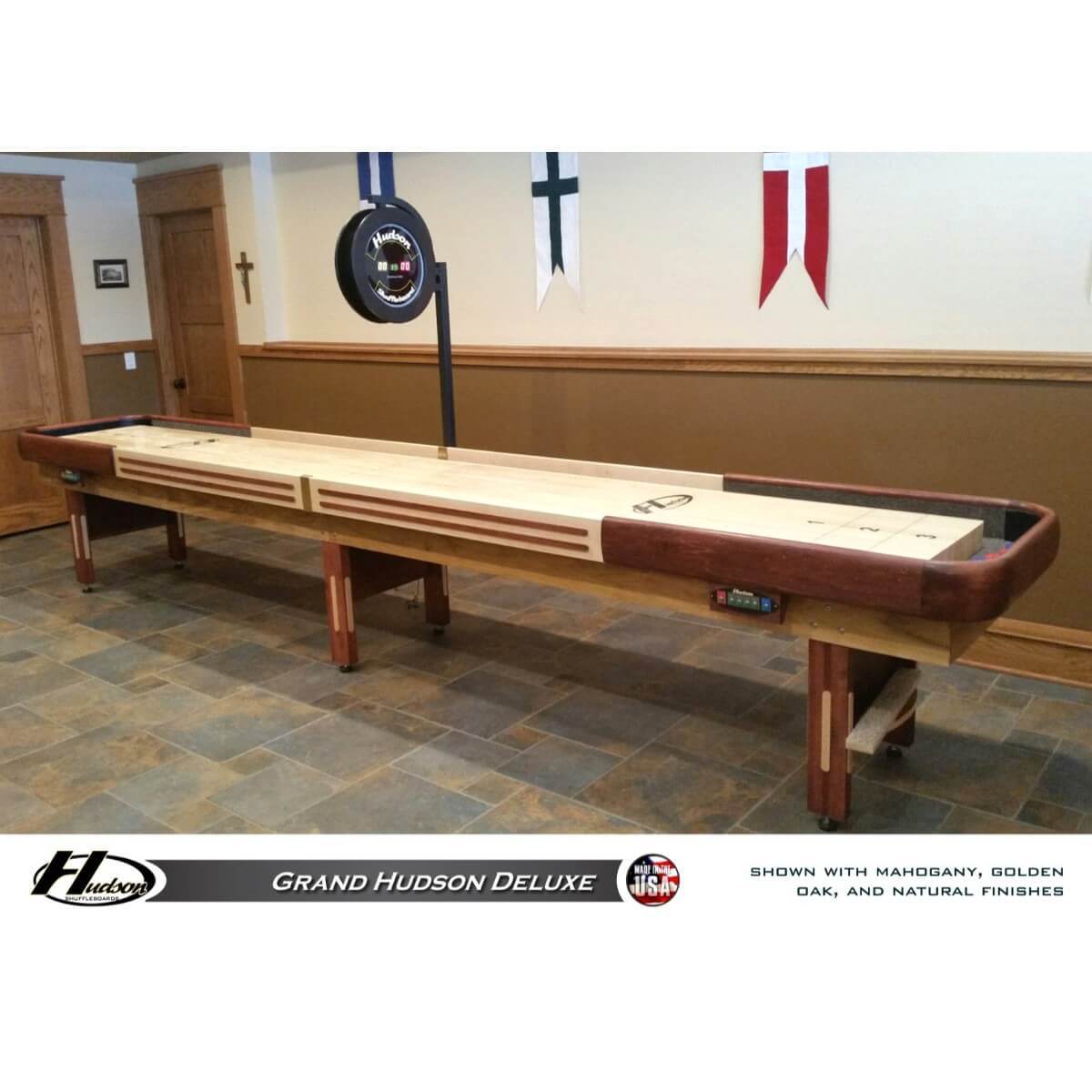 Grand Hudson Deluxe Shuffleboard Table 9'-22' with Custom Stain Options - Gaming Blaze